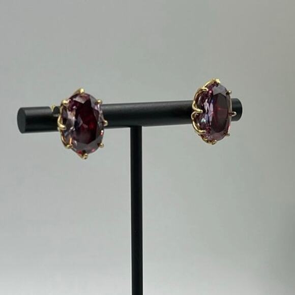Kate Spade Berry Red Purple Cubic Zirconia Oval Post Earrings - Picture 3 of 12